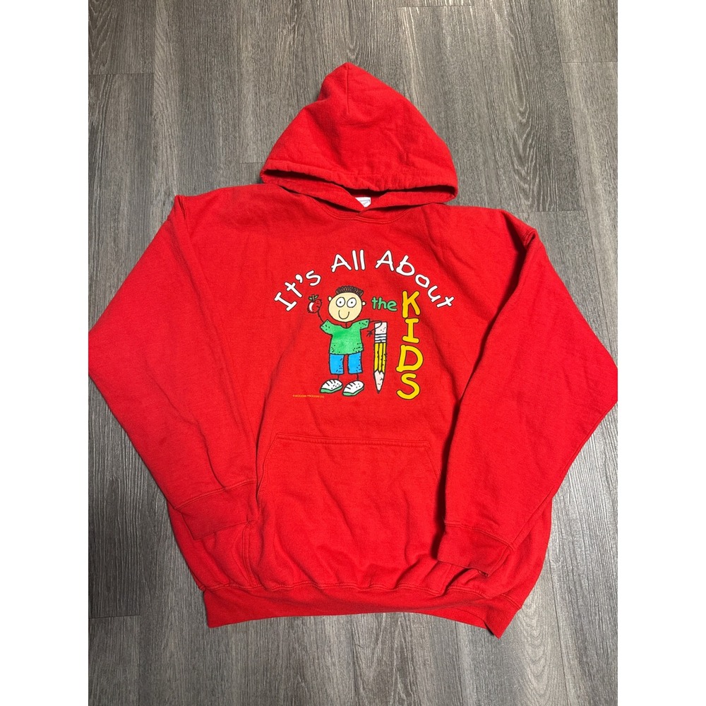 Gildan Heavy Blend Red Hoodie Its All About the Kids Teacher Graphic Mens XL